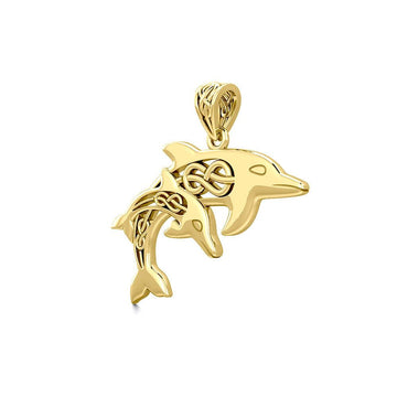 Celtic Double Dolphins 14 K Solid Gold Pendant GPD5692 - Jewelry